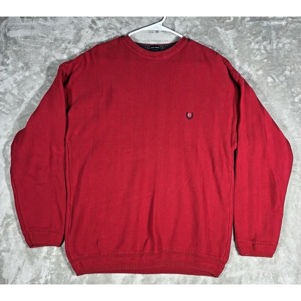 Chaps Ralph Lauren‎ Pullover Herringbone Sweater Mens XL Red Hand Framed Knit